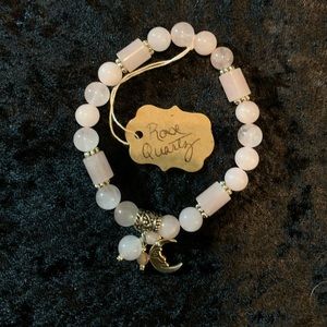 Rose quartz bracelet with moon and rose quartz charms